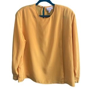 Vintage Evan Picone Golden Yellow Long Sleeve Keyhole Blouse Women's 16